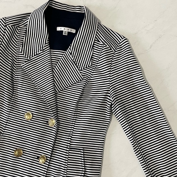 Cabi Navy Blue White Size Small Striped Life Jacket Gold Button Blazer Jacket - Picture 4 of 7
